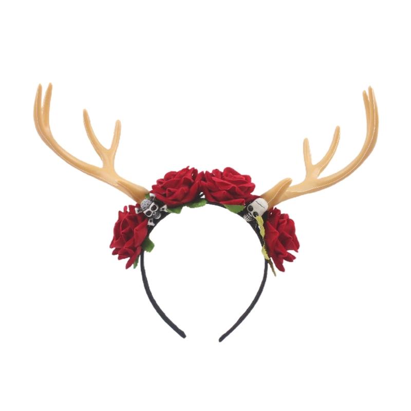 Halloween Hair Hoop Antler Headband Gothic Flower Skull Headdress Deer Horn Headbands Cosplay Hair Accessories 1