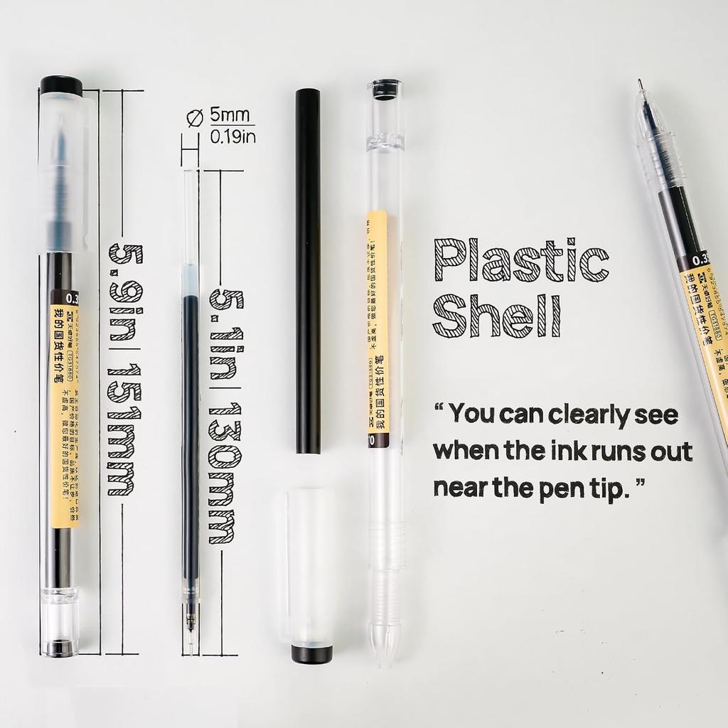 Quick Dry Black Gel Roller Pens, Japanese Style, 0.35mm Extra Fine Point, Precise and smooth writing, 12-Count Pack