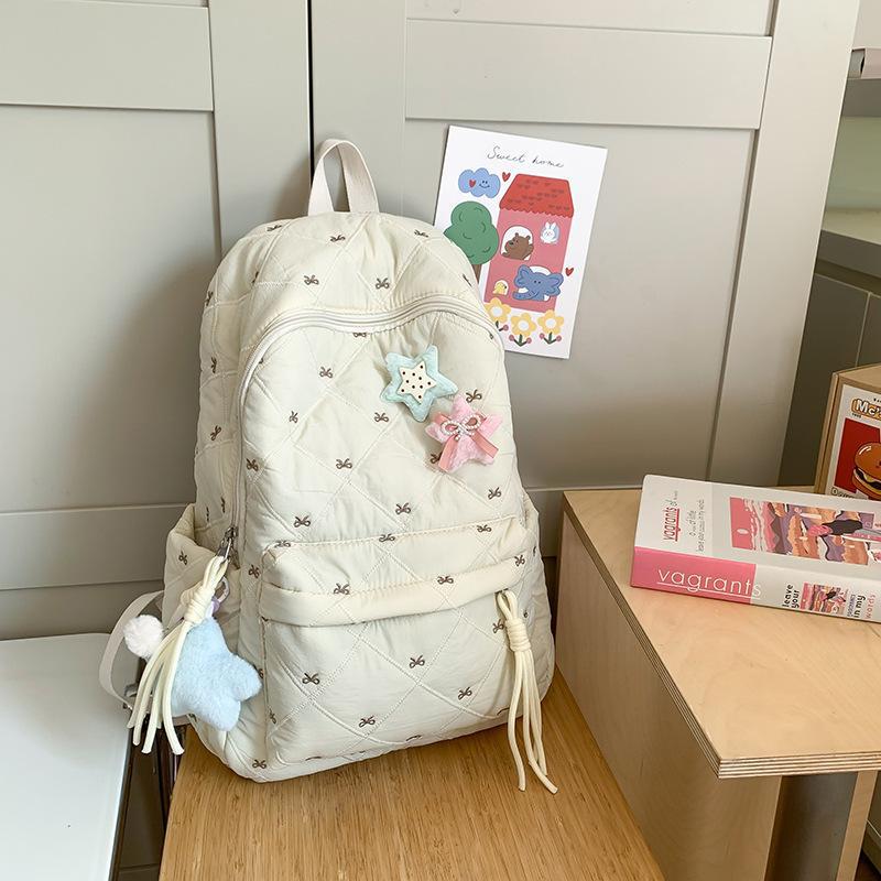 Schoolbag New Lightweight Niche Junior High School Students Autumn and Winter High-value Cotton Clothes Backpack Bow Cute Embroidered Backpack