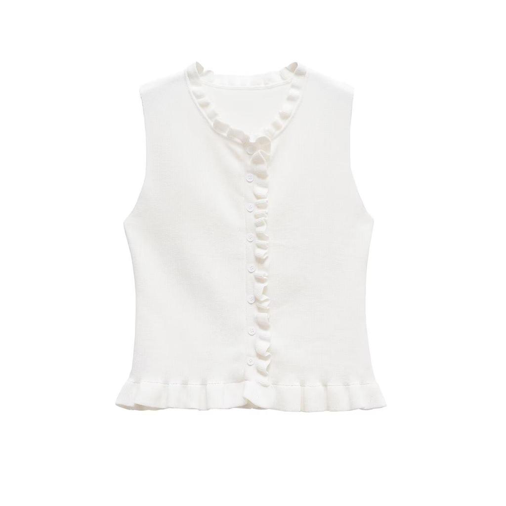 2025 Spring/Summer Women's Sleeveless Layered Knit Top - Simple, Versatile, Round Neck Design