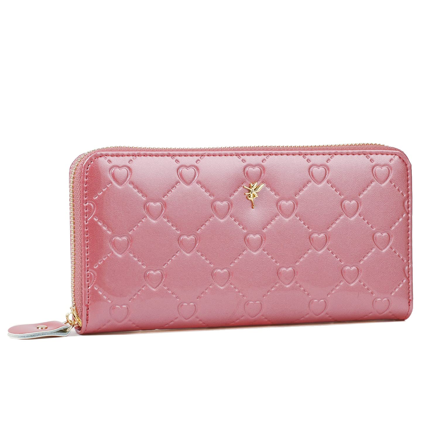 

Fair Fairy Women s Genuine Cowhide Leather Enamel Embossed Round Zipper Long Wallet 140817 (Outlet Heart Dark Pink)