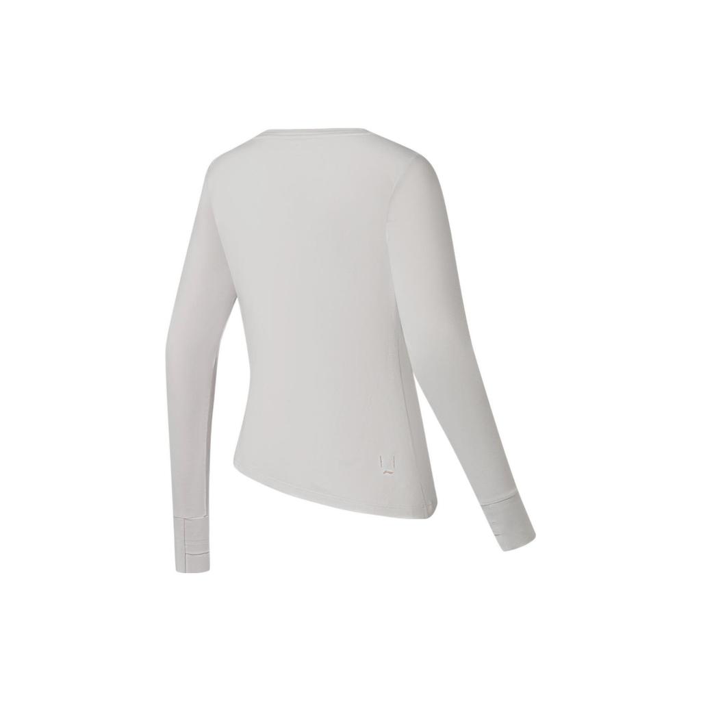 Li Ning Fitness Series Solid Color Logo Embroidered Irregular Hem Long Sleeve T-Shirt Women Tops White ATLS054-1
