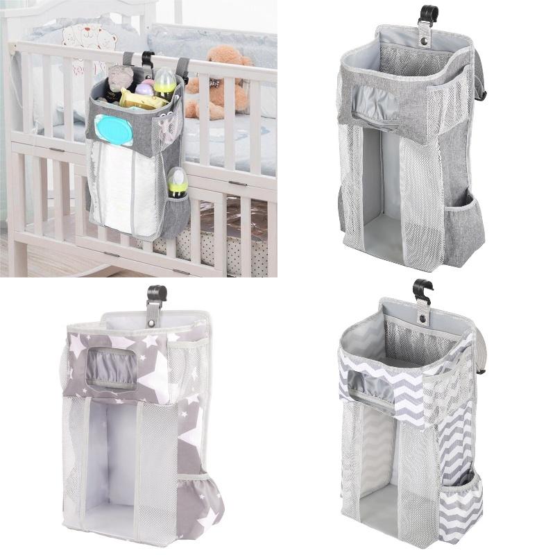 Gray Striped Baby Bedside Hanging Bag Ideal Storage Solution For Nursery