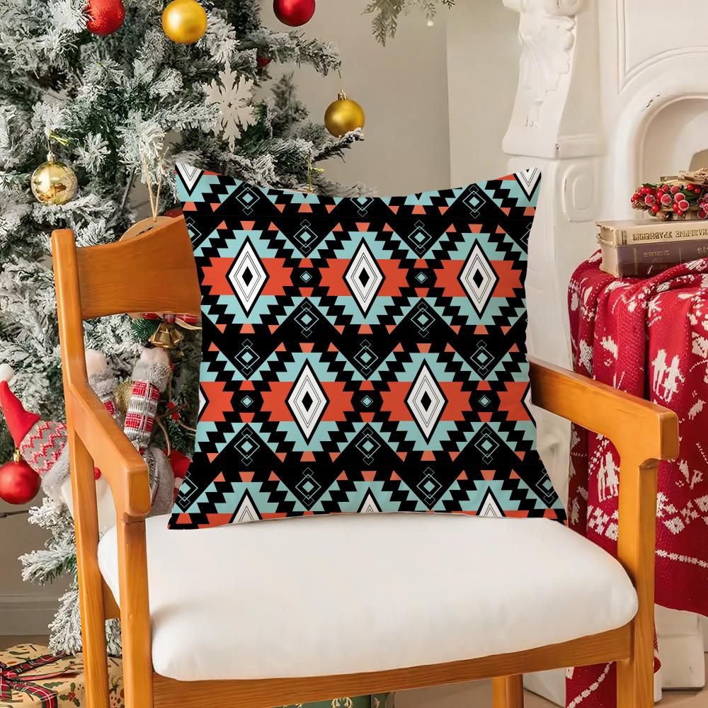 Native Fabric Pattern Pillow Case Silky Short Plush With Invisible Zipper Dustproof Sofa Cushion Cover For Home Decor