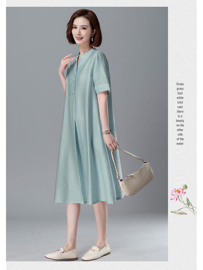 Women's 2025 Tencel A-Line Dress: Loose, Plus Size, Summer Fashion for Middle-Aged Women
