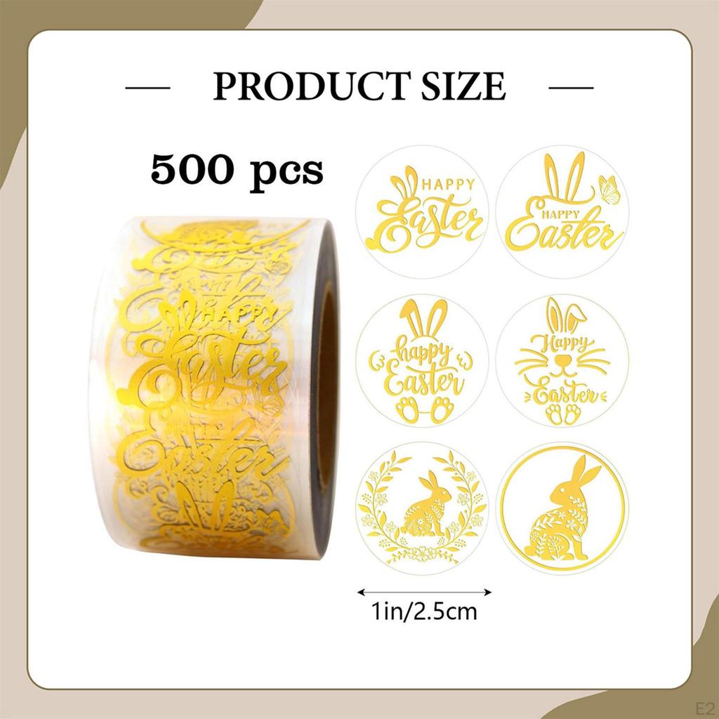 500 Pieces Easter Stickers Clear Gold Foil Design Self Sticky Bunny Gift Tags for
