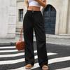 Women's Casual Fashion Solid Color Elastic Waist Pockets Wide Leg Straight Jeans Pants