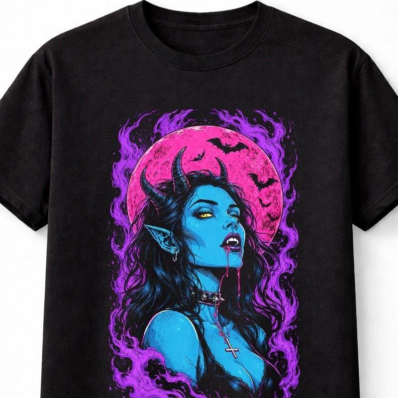 Vampire Demon Girl Gothic Horror Graphic Black Unisex TShirt S