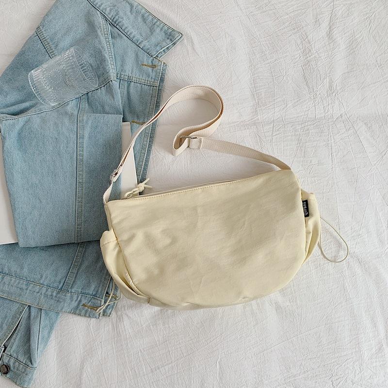 Casual Solid Color Small Bag Women's 2025 New Trendy Autumn Fashion Nylon Cloth Tote Bag Fashion Shoulder Messenger Bag