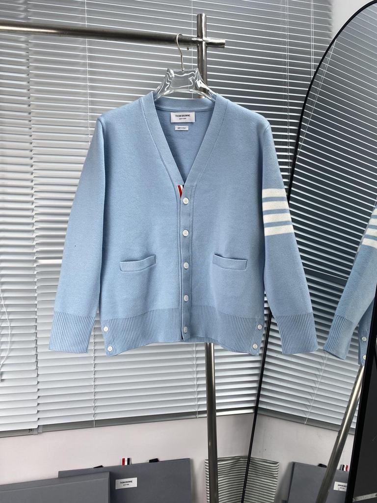 High Version Macaron V-neck Wool Cardigan with Four-Bar Sleeve for Unisex