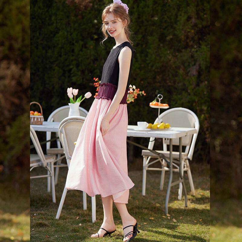 Bailuyu Elegant Color Block Sleeveless Maxi Dress