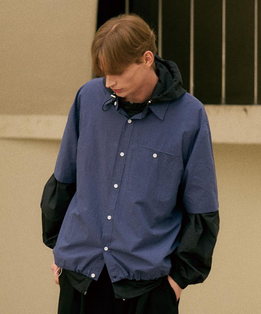 LIKE THE MOST String Point Pocket Short Sleeve Shirt_Navy