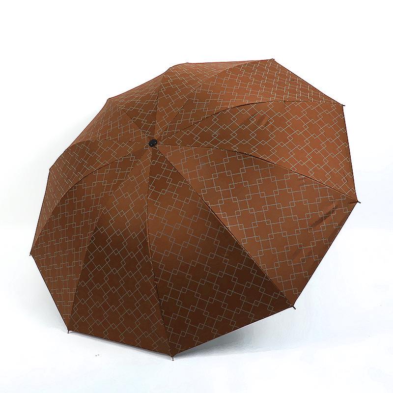 Ten-Bone Double Striped Folding Umbrella with Black Plastic and Customizable Print