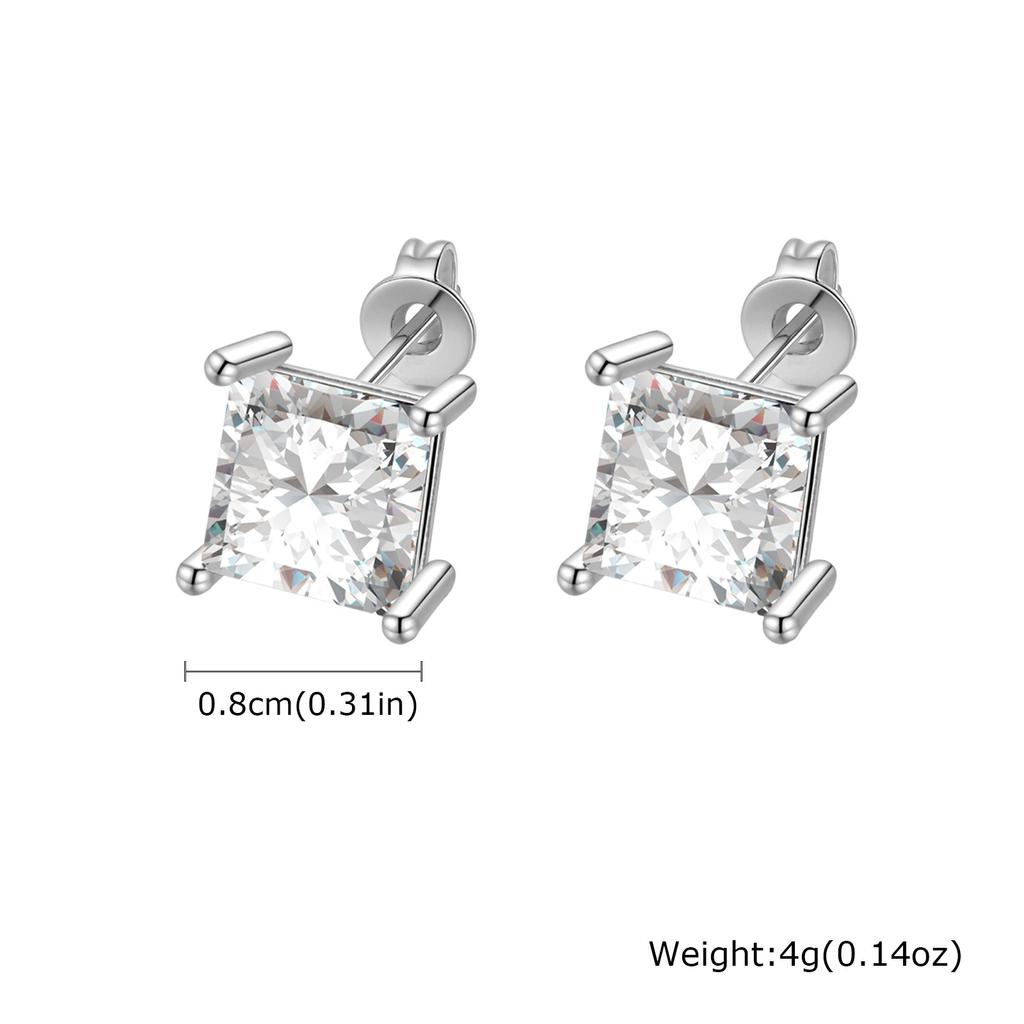 Dainty Square Zircon Stud Earrings for Men Women,4/5/6/7/8mm Width White Crystal Zircon Metal Stud Earring,Piercing Jewelry Gift