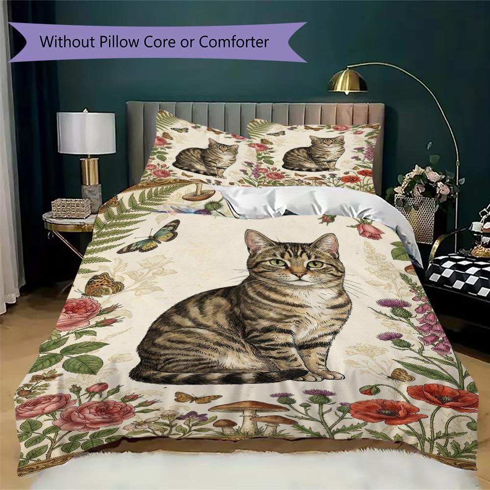 Set Copripiumino con Motivo Gatto Retrò Federa Decorazione per la Casa Regalo di Compleanno (1 * copripiumino + 2 * federe senza imbottitura)8