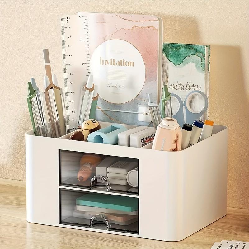 

2-Drawer Storage Box, Multifunctional Desktop Organizer for Office Supplies, Makeup, School Stationery & Home Accessories белый