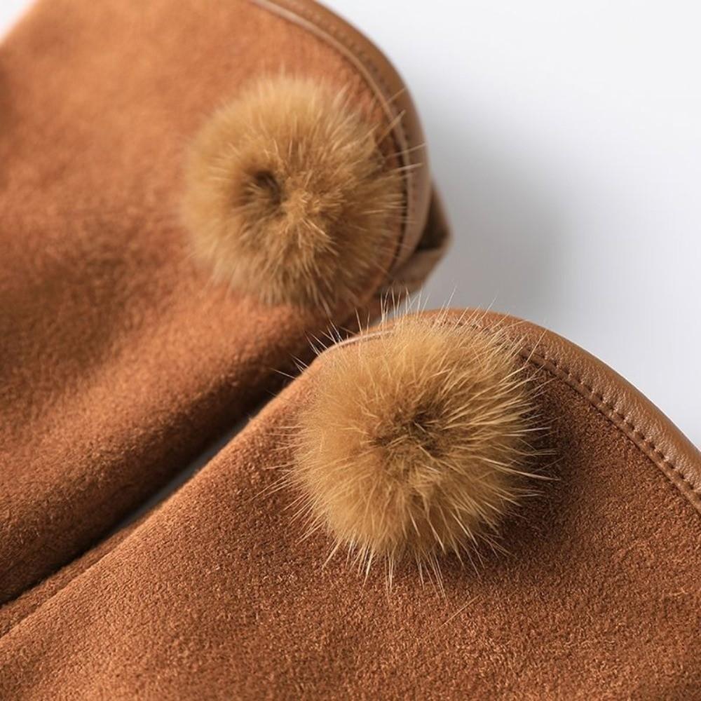 Windproof Suede Gloves Full Finger Cycling Mittens Vintage Winter Women's Gloves  Outdoor