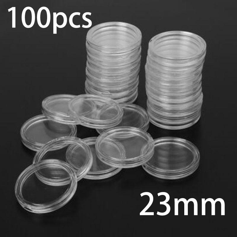 Coin Capsule Protection Supplies 100pcs Containers Plastic Holders Round