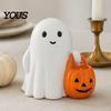 Holiday Ghost Ornament Halloween Holding Pumpkin Figurine, Spooky Statue with Decoration Night Light, Resin for Desk Tabletop Centerpiece