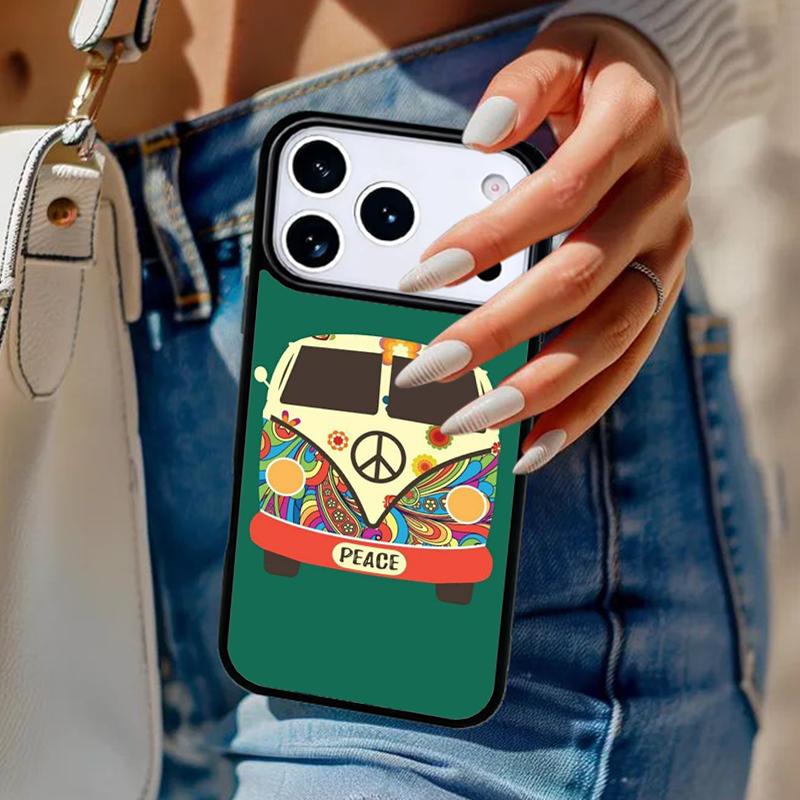 Hippy Peace Bus Cat Phone Case For iPhone 17 Air 14 15 13 12 Max Cover For Apple 14 15 16 16e 11 Pro Max Plus
