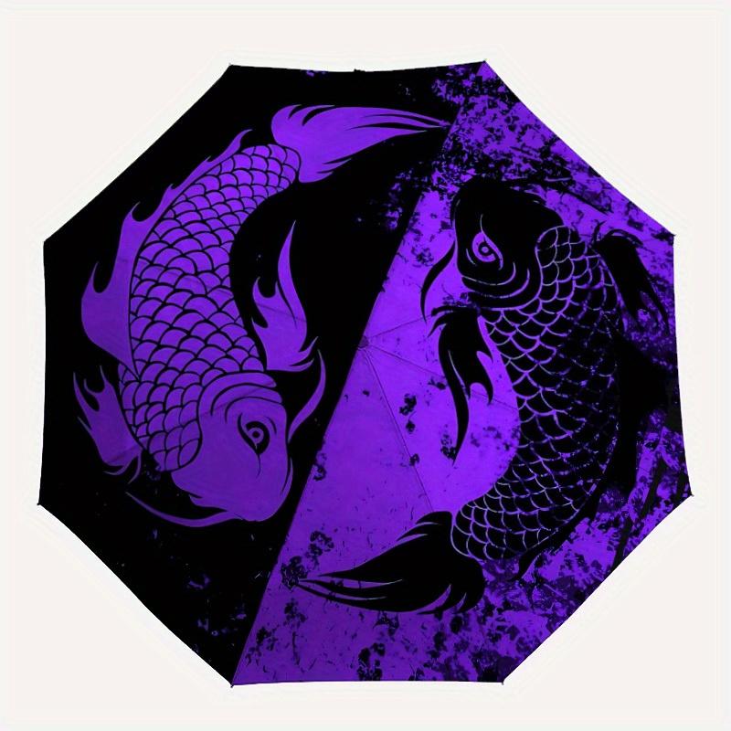 1pc Koi Fish Yin Yang Automatic Open/Close Umbrella with Windproof, Functional Design, 8-Rib Sturdy Canopy