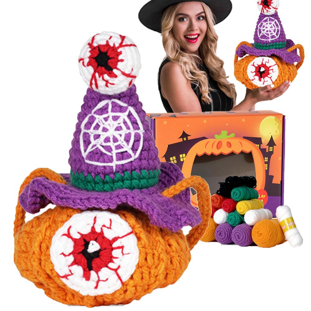 Eyeball Pumpkin Doll Knitting Set Halloween Festival Crochet Material Package With English Video Tutorials Crochet Pumpkin Doll