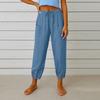 Women's Fashion Solid Color Hemp Cotton Pocket Leg Tight Waist Casual Pants