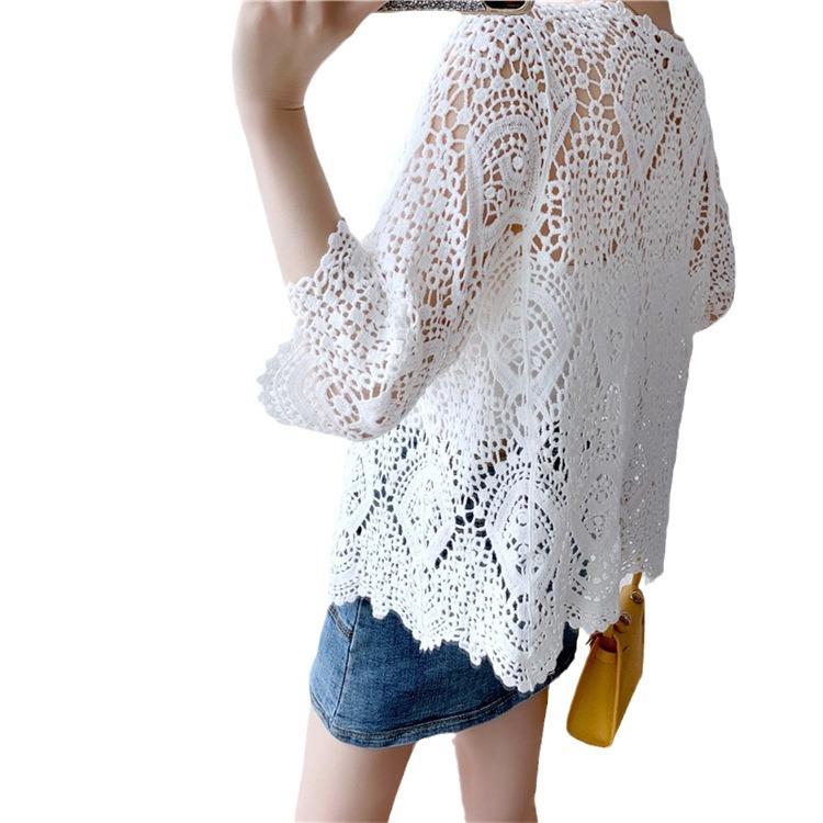 Γυναικεία Κεντημένη Διάτρητη Επτάτελη Καρντιγκάν Προστασίας από τον Ήλιο Τοπ Παραλίας