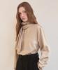 ADAUL Satin Side Button Scarf Neck Blouse - Beige