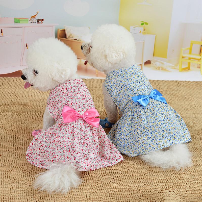 Vestido de cachorro com laço floral de verão Vestidos de casamento para animais de estimação Chihuahua Pug Yorkie Roupas Produtos para filhotes e gatos Roupas para cães pequenos