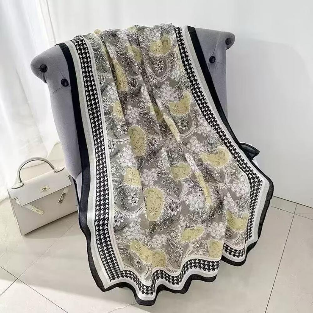 180X85Cm Retro Cashew Flower Scarf Women'S All-Season Cotton And Linen Feel Large Scarf Warm Sun Protection Neck Shawl Hijab