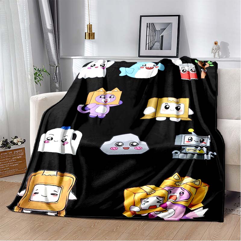 Happy Rocky And Foxy i Boxy Lankybox miękki pluszowy koc, flanelowy koc rzut koc do salonu sypialnia kanapa z funkcją spania piknik