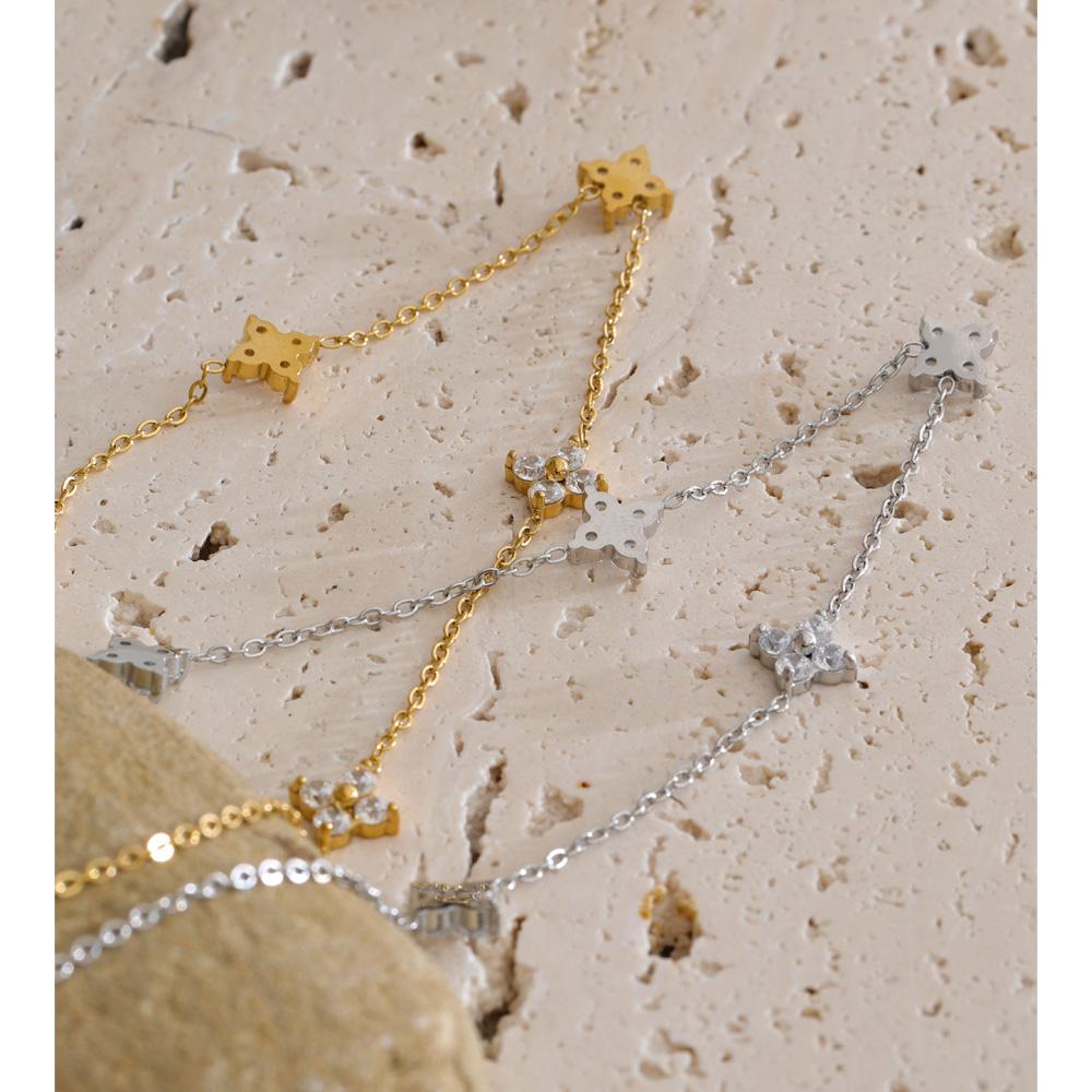 Yhpup Stainless Steel Cubic Zirconia Flower Chain Necklace High Quality Spring Summer Popular Dainty Thin Jewelry Accessories