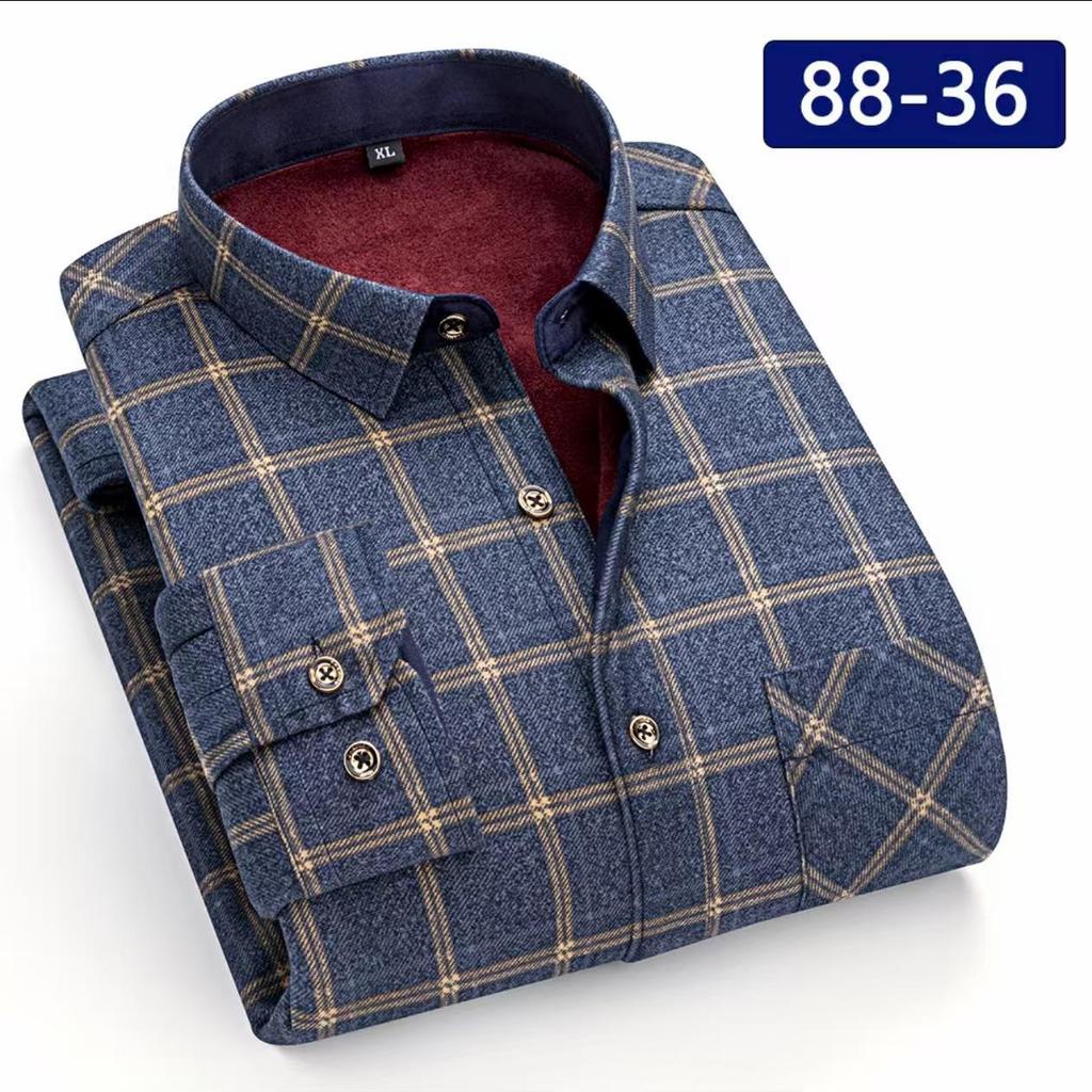 Camicia a quadri con pile double-face a maniche lunghe da uomo per autunno e inverno