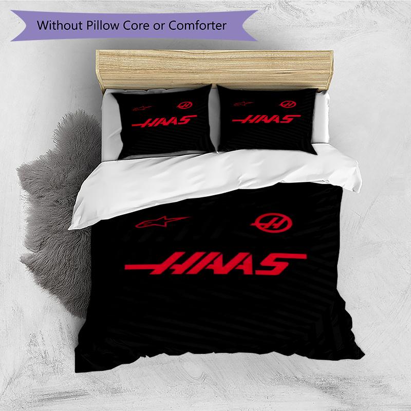 3pcs Duvet Cover Set (1*Duvet Cover + 2*Pillowcase, Without Core), Haas F1 Racing Team Print Bedding Set, Bedroom Decor, All‑Season, Gift