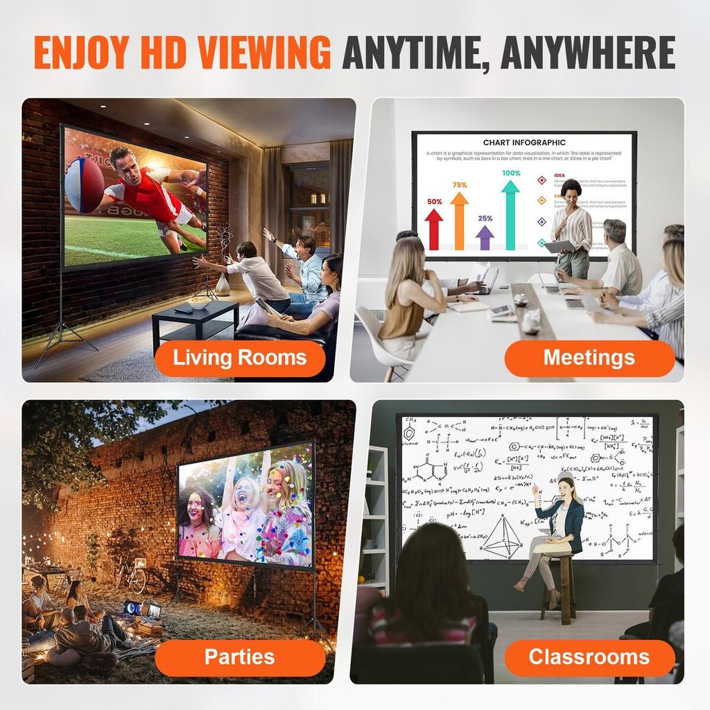 Projector Screen with Stand, 120 inch 16:9 4K 1080 HD Outdoor Movie Screen with Stand, Wrinkle-Free Projection Screen with Tripods and Carry Bag, for