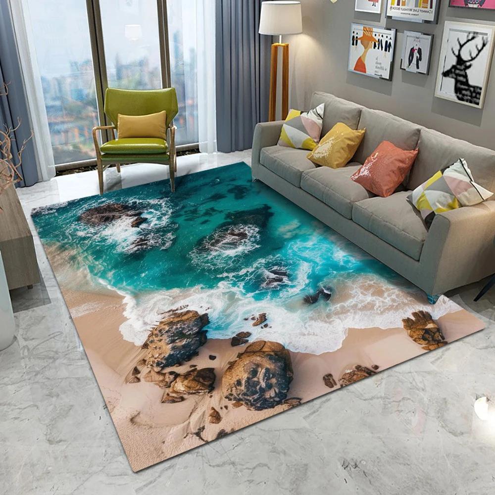 

Beach Waves Printed Area Rug for Living Room Kids Room Kitchen Mat Modern Floor Carpet Entrance Bathroom Non-Slip Home Decor 60*90cm