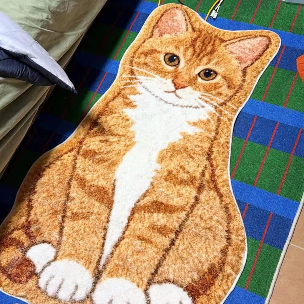 Orange Cat Rug Home Cartoon Bedroom Rug Bedside Blanket Living Room Sofa Carpet Anti Slip Pet Cat Plush Mat Home Decoration Gift