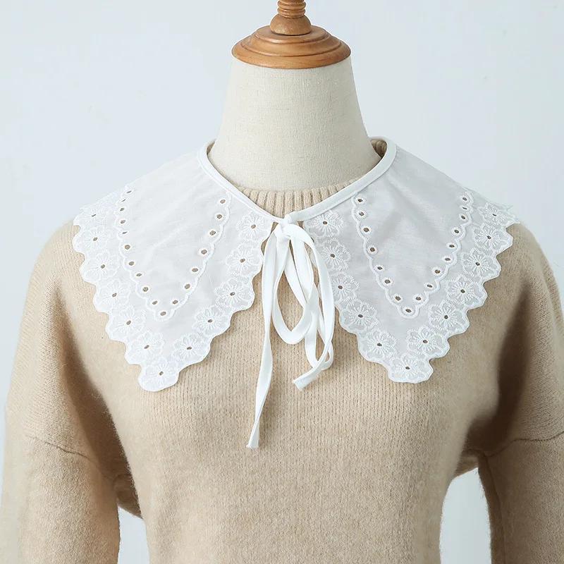 Korean Style Women Lace False Collar Detachable Collar Neckline Hollow Out Scarf Fale Collar Half Shirt Blouse Top Mini Cape