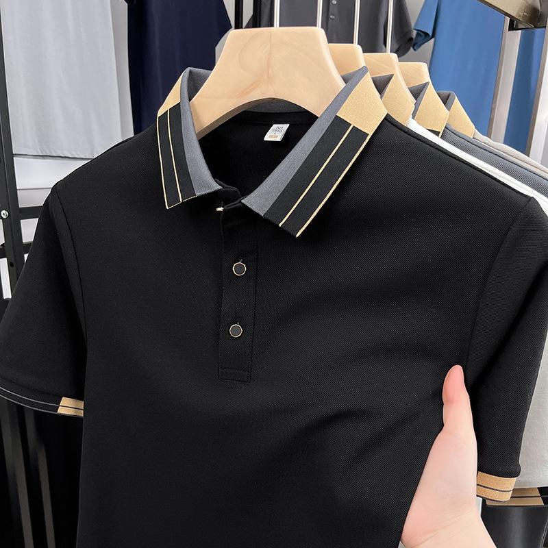 Polo cu Mânecă Scurtă pentru Bărbați, Trend Casual de Bun Gust pentru Bărbați, Tricou Subțire cu Guler Filetat în Culoare Contrastantă, cu Mânecă Scurtă