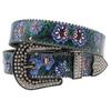 Versatile Women's Rhinestone Belt with Purple & Green Floral Design - Stylish Thin Waist Accessory