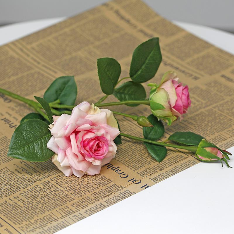 

5 шт. искусственных розовых цветов 3 головки высококачественные искусственные розы яркие имитационные цветы для украшения домашнего офиса и вечеринки 1pcs