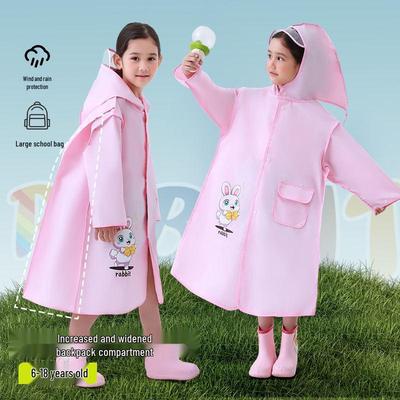 Children's Cartoon EVA Waterproof Raincoat with Hidden Backpack Compartment, Windproof and Heavy Rain Protection for Primary Students
