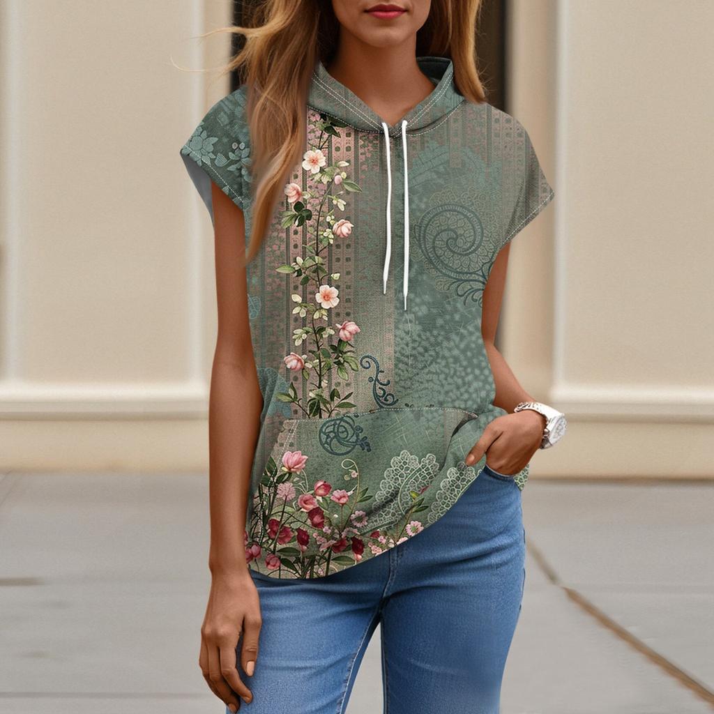 Damesommer hetteermløse t-skjorter hettegenser tunika topper avslappet løs tunika sweatshirts