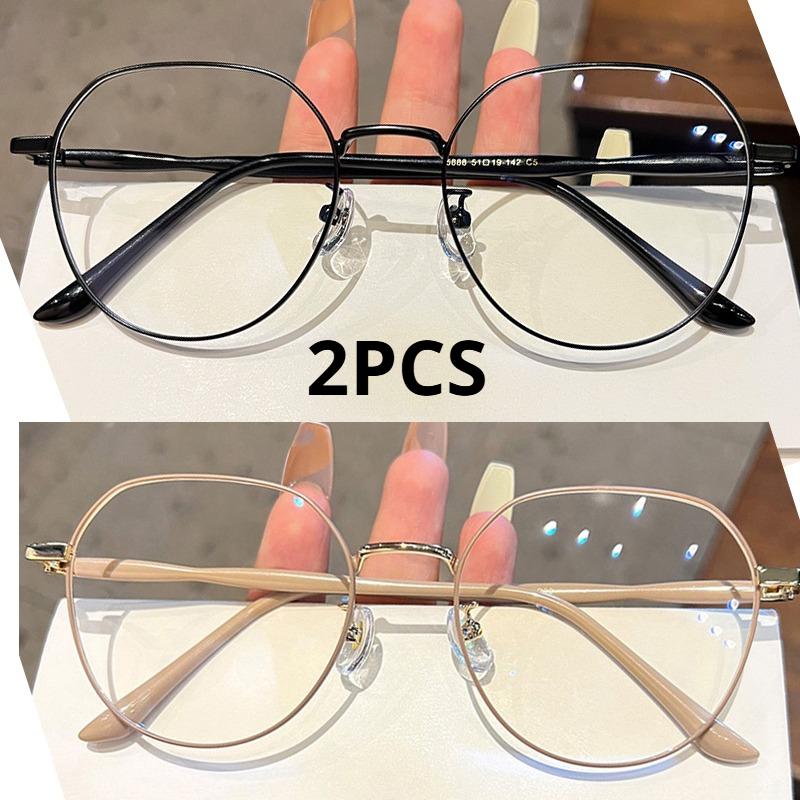 

2Pcs Anti Blue Light Metal Polygons Myopia Glasses Women Men Computer Myopic Optical Eyeglasses Unisex Goggle +2.5