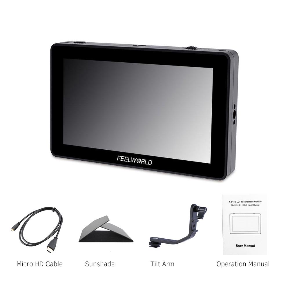5.5 Inch On-Camera Field Monitor Kit 3D LUT Video Assist with Sunshade Tilt Arm Support 4K HD Input & Output