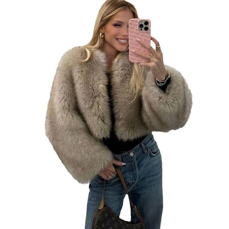 Fall and Winter Coat Short Women's Casual Fashion Street Style Imitation Fox Fur Fur Women's Fur Round Neck Tops Coat