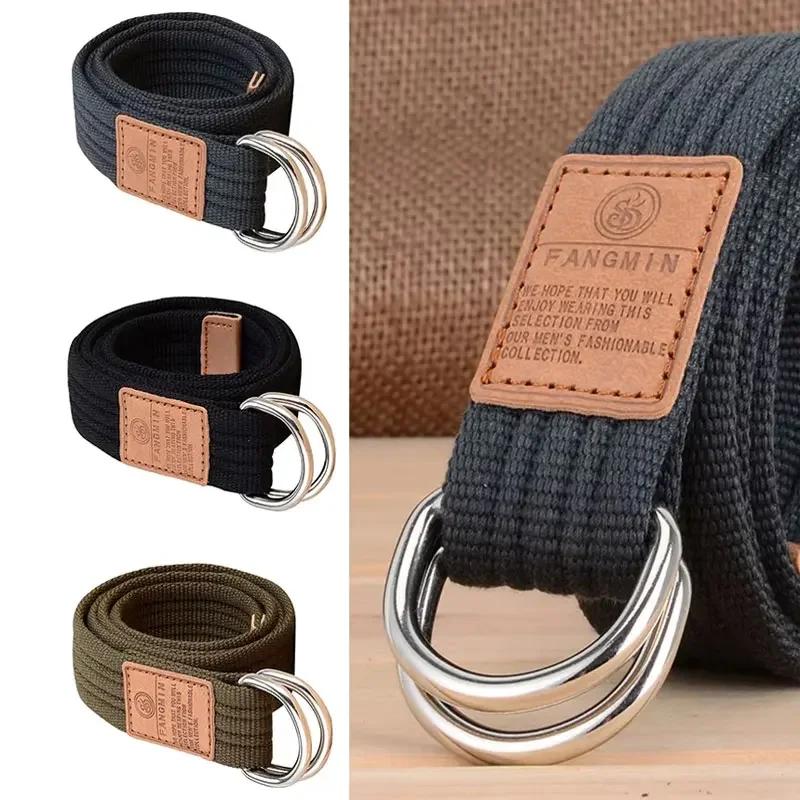 Neuer Unisex Canvas Gürtel mit Doppelschnalle Gürtel Herren Damen Freizeit Business Cowboy Hosen Gürtel
