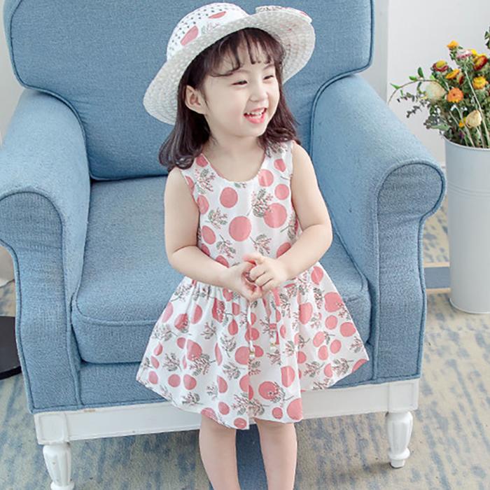 2 Teile/satz Mädchen Kleid + Hut Baumwolle Komfortable kinder Kleid Sommer Kleid Floral Mädchen Ärmelloses Kleid Für Kinder