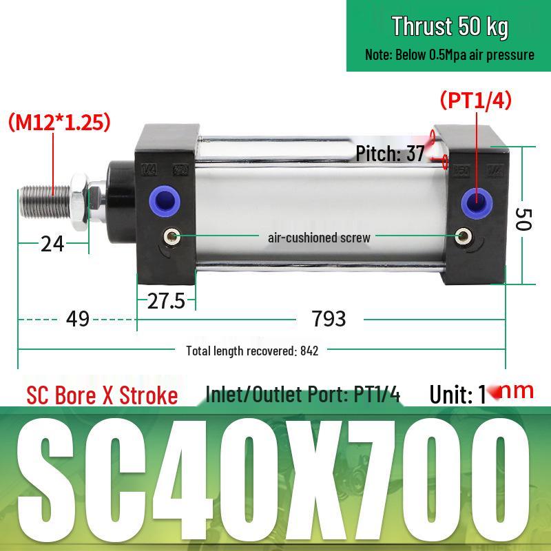 SC63 High Thrust Small Pneumatic Cylinder, Model SC40/50/80/100*125X150X200X500-S